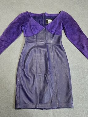 Vintage Michael Hoban North Beach Leather Dress Small Two Tone Purple 80s Party